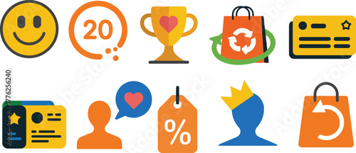 Brand Loyalty Flat Vector Icon Set