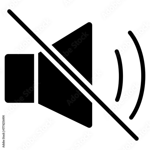 Mute Sound Glyph Black Silhoutte Icon Design Vector - crossed out speaker representing silence, mute mode, or no sound