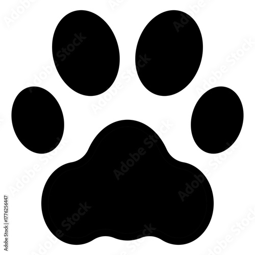 Paw Print Glyph Black Silhoutte Icon Design Vector - dog paw shape representing pets, animals, or veterinary care