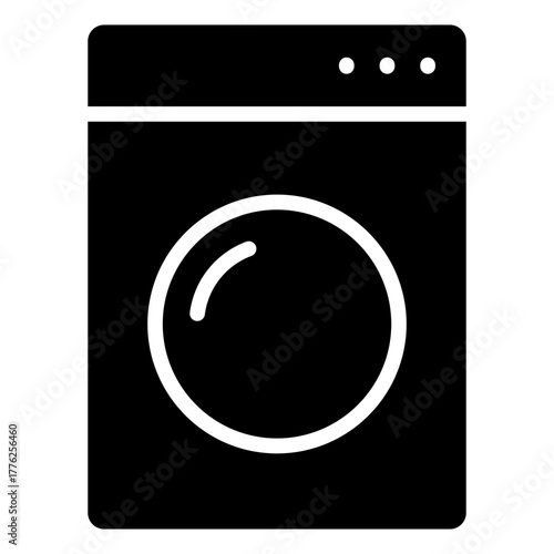 Washing Machine Glyph Black Silhoutte Icon Design Vector - front load washing machine symbol representing laundry, cleaning, or household chores