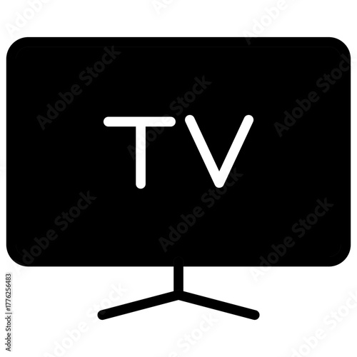 Television Screen Glyph Black Silhoutte Icon Design Vector - TV monitor symbol representing media, broadcasting, or video streaming