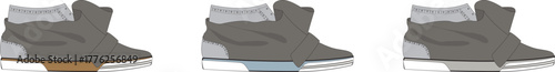 A set of modern high-top sneaker illustrations showcasing a collection of different sole colorway variations on a white background