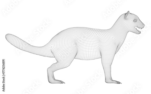 A wireframe mongoose animal 3D model stands on a clean white background. The realistic skeletal structure is clearly defined for a modern, technical visualization. Side view