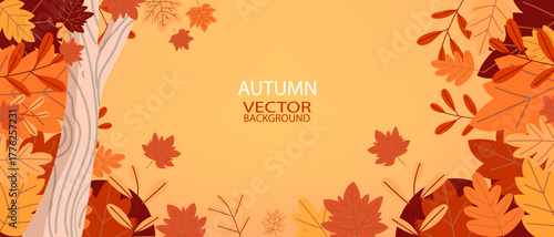 Autumn background, wallpaper, banner with tree leafe vector design. Hello Autmn.