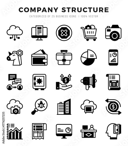 Company Structure Icons Pack. Lineal Filled icons set. Lineal Filled icon collection set.