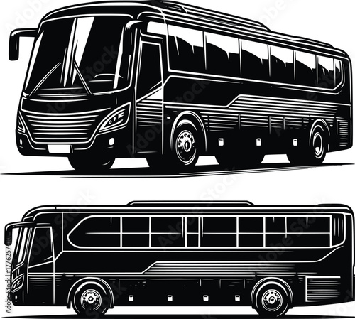 Tour bus vector illustration set