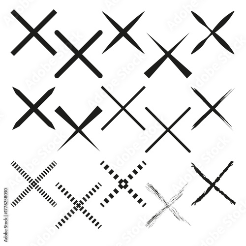 Cross mark pattern. Incorrect rejected Vector signs. Black line elements. Geometric collection shapes.