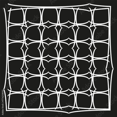 Geometric lattice pattern. Repeated circle shapes. Abstract Vector texture. Black white element.