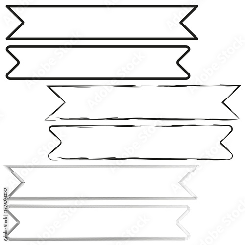 Decorative ribbon banner. Blank scroll shape. Outline border Vector. Hand drawn element.