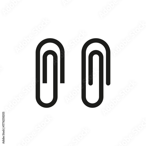 Paper clip Vector. Black office item. Simple binder symbol. Metallic stationery element.
