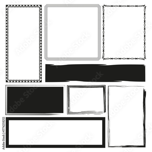 Blank frame borders. Banner title shapes. Minimalist outline Vector. Isolated template collection.