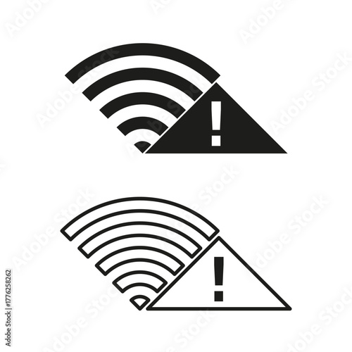 Black Wi Fi warning. Wireless connection symbol. Outline abstract elements. Vector network icons.