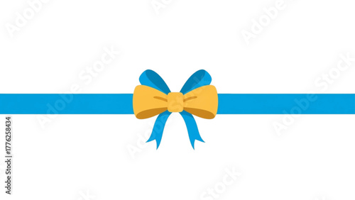 Blue ribbon with yellow bow on white background for t-shirt design  