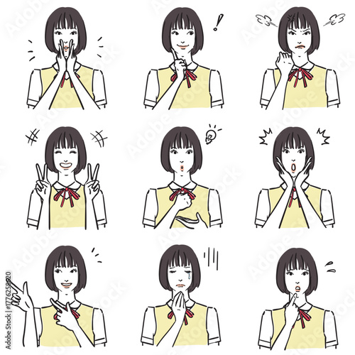 女子中学生の表情いろいろ　ノーマル2
