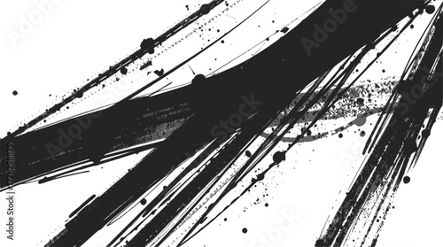 Abstract black ink brush strokes and splatters on