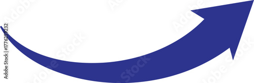 Blue curved arrow pointing upwards on white background
