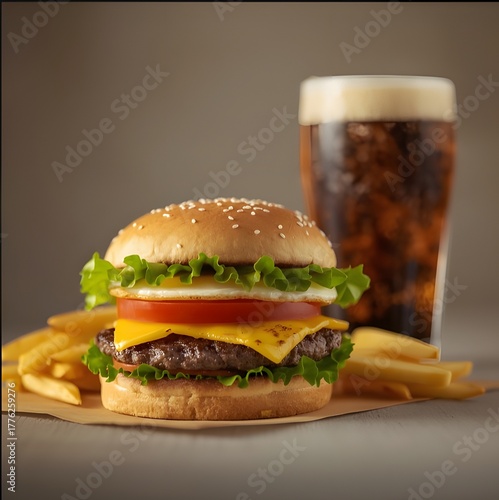 Hamburger menu with fries and cola