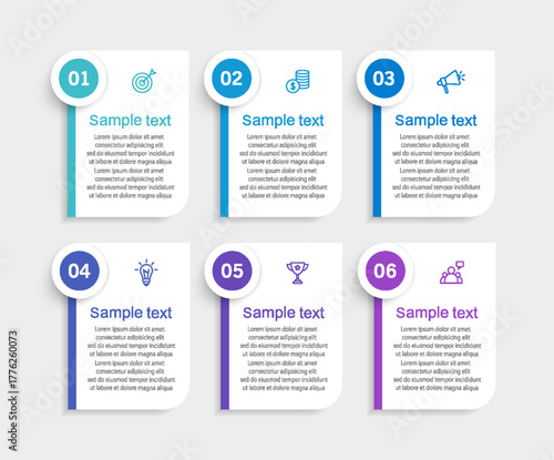 Business  infographic design template with icons and 6 options or steps	
