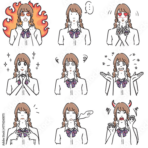 女子高生の表情いろいろ　コミカル
