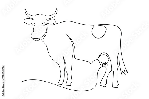 Continuous one line drawing cow abstract minimalist illustration