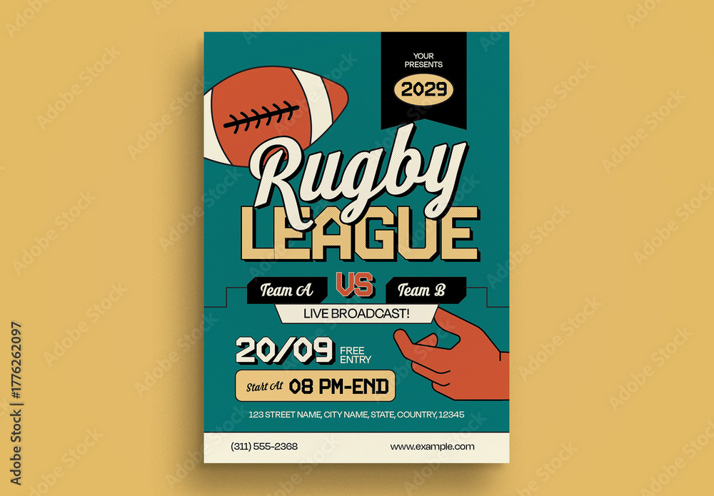 Green Retro Rugby League Flyer Layout Stock Template | Adobe Stock