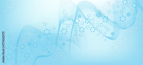 Health care or medical abstract background with hexagons, lines and dots. Scientific innovation banner template concept. Biology and pharmaceutical technology background. Vector illustration.