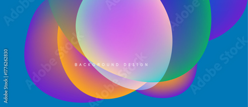 Abstract colorful overlapping circles. Vibrant gradients create modern background design. Blue dominates composition. Text reads background design.