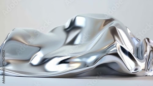 Futuristic silver abstract sculpture, smooth metallic shape with modern minimal atmosphere, great for art, design and creative backgrounds.