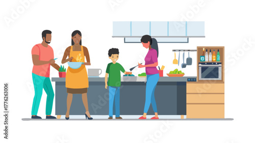 A happy african american family is cooking together in the kitchen, preparing a meal, and enjoying quality time
