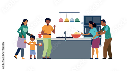 A cheerful african american family is cooking together in the kitchen, preparing a meal, and enjoying quality time