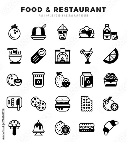 Food and Restaurant Lineal Filled icons. Vector Lineal Filled illustration.