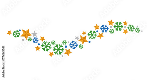 Colorful decorative elements with snowflakes and stars for winter  