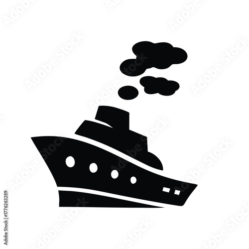 Classic Steamship Cruise Liner Black Silhouette Icon Vector Graphic