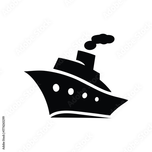 Classic Steamship Cruise Liner Black Silhouette Icon Vector Graphic