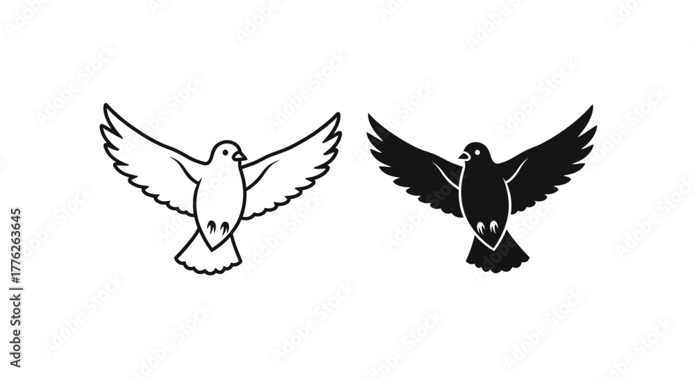 Obraz premium A minimalist graphic design featuring two birds in flight, one in white outline and the other in solid black.