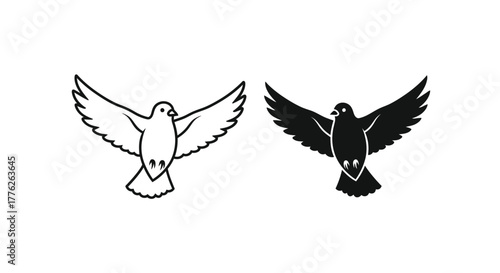 A minimalist graphic design featuring two birds in flight, one in white outline and the other in solid black.