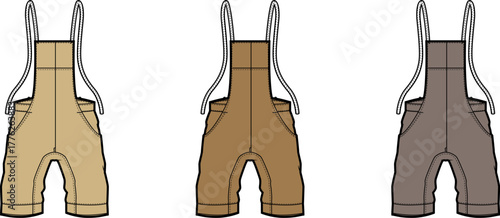 Illustration of Three Different Colored Overalls with Straps