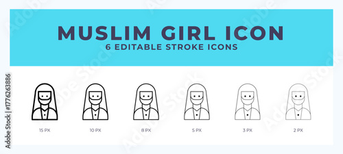 Muslim girl icon illustration vector with editable stroke.