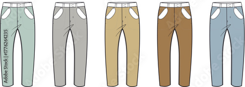 A set of pants in different colors offers a modern and stylish wardrobe staple