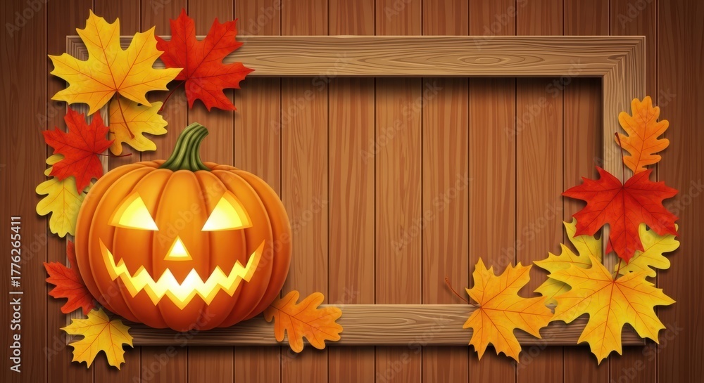 Obraz premium Glowing Jack-O'-Lantern Surrounded by Fall Decor