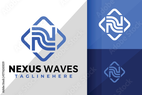 Letter N Waves Logo Icon Vector Design Illustration