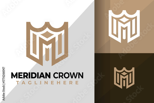 Letter M Shield Crown Logo Icon Vector Design Illustration