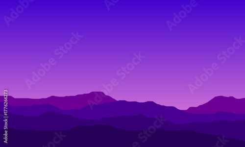 minimalist purple mountain vector illustration with smooth gradient sky and tranquil atmosphere