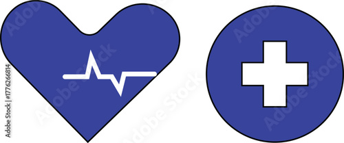 Medical icon set with heart and plus sign flat vector design for healthcare and emergency services isolated on white background