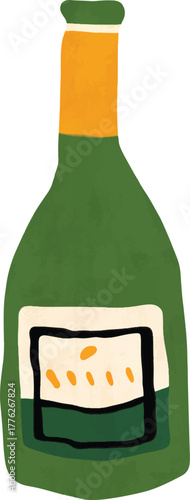 Textured Green Wine or Champagne Bottle Illustration