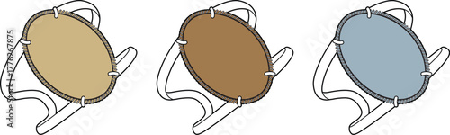 Set of three abstract drum icons with different color palettes, suitable for various design applications