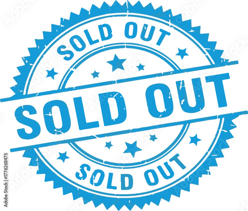 Sold Out Blue Rubber Stamp Seal | Vintage Style Stock Illustration for Commerce, Retail and Marketing