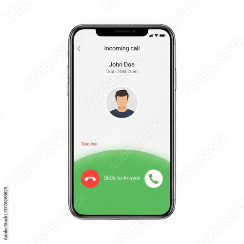 Smartphone screen displaying an incoming call interface with contact photo and call buttons isolated on transparent background