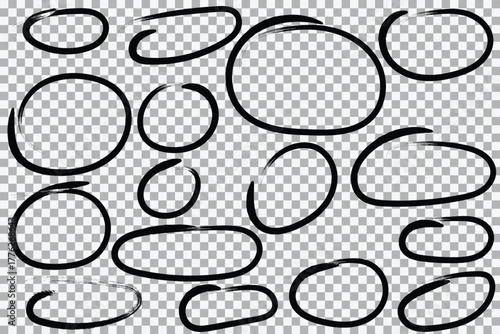 Hand drawn circles set black sketch doodle frame collection for highlighting text vector illustration isolated on transparent background