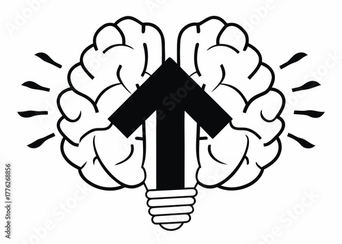 Motivated Mind — upward arrow integrated into brain or head icon, bold lines, energetic modern design.